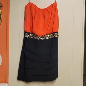Retro 80's inspired- Neon Orange & Rhinestone Mini Dress